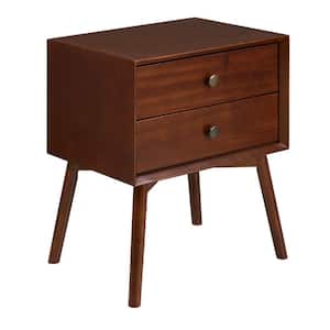 Mid Century Modern Contemporary Transitional 2-Drawer Solid Wood Walnut Night Stand