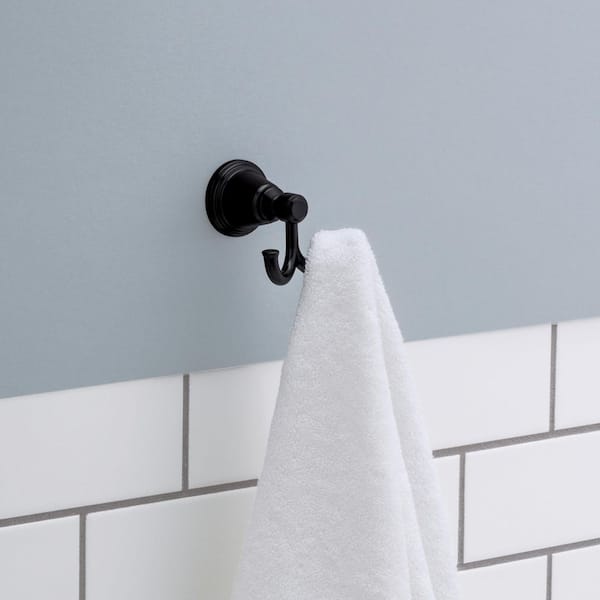 Foundations Design Series J-Hook Double Robe/Towel Hook Bath Hardware Accessory in Matte Black