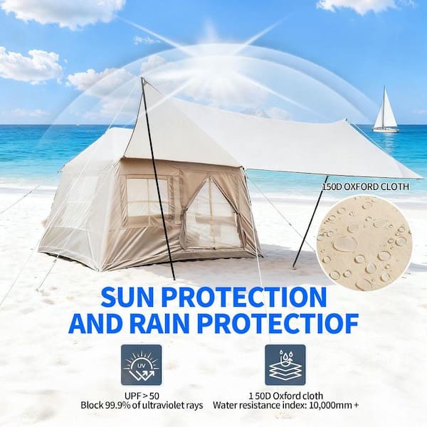 TEINIE 9 ft x 7 ft Beige Inflatable Camping Tent Glamping Tents