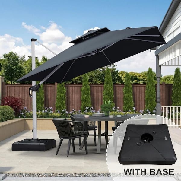 PURPLE LEAF 10 ft. Square High-Quality Aluminum Cantilever Polyester Outdoor Patio Umbrella with Stand, Gray