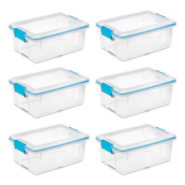 12 qt. Plastic Storage Bin Container Clear Gasket Sealed Box, (6-Pack)