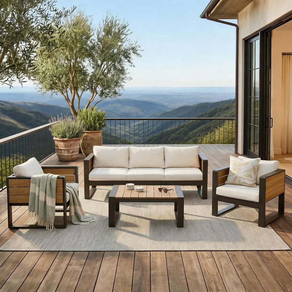 Brown Wood Patio Conversation Set with Gray Cushions Water-resistant and UV Protected Set for 4 Person for Backyard price history on PriceWatchPro