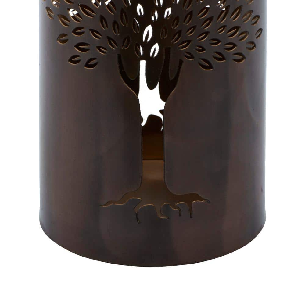 Copper Tree Decorative Leaves Cylinder Lantern Set of 3