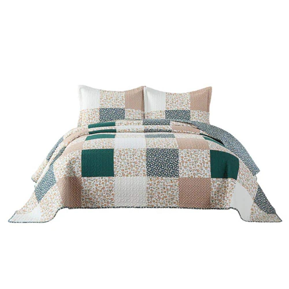 King Size Cotton Patchwork Quilt Set in Brown and Multicolor