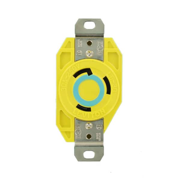 Leviton 30 Amp 250-Volt Flush Mounting Locking Outlet Industrial Grade Grounding Corrosion Resistant, Yellow