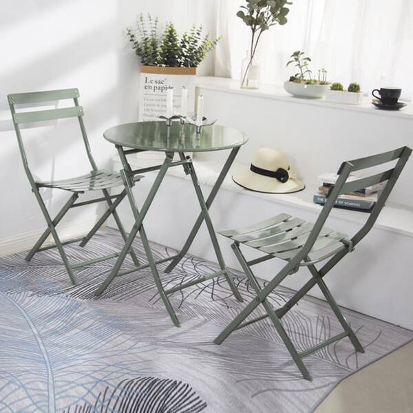LIVIZA Dark Green 3-Piece Metal Round Table Outdoor Bistro Set