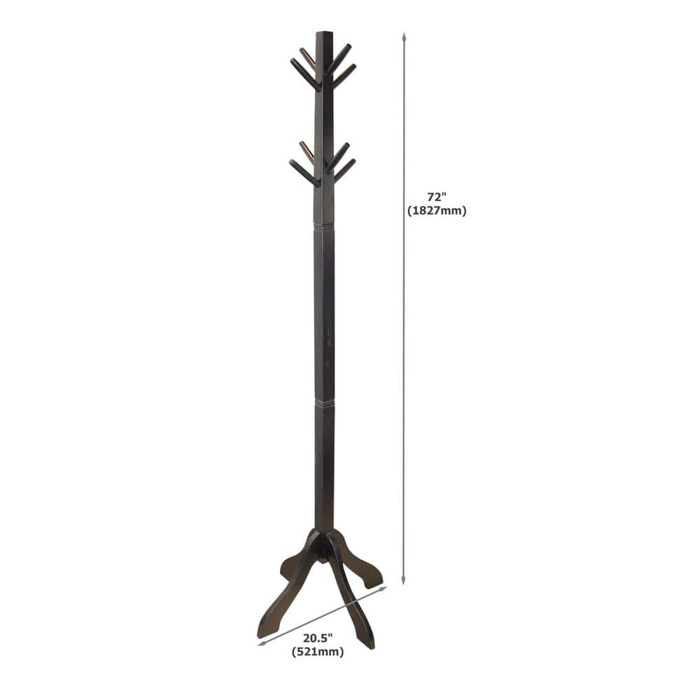 Black Solid Acacia Wood Hall Tree with 8 Hooks