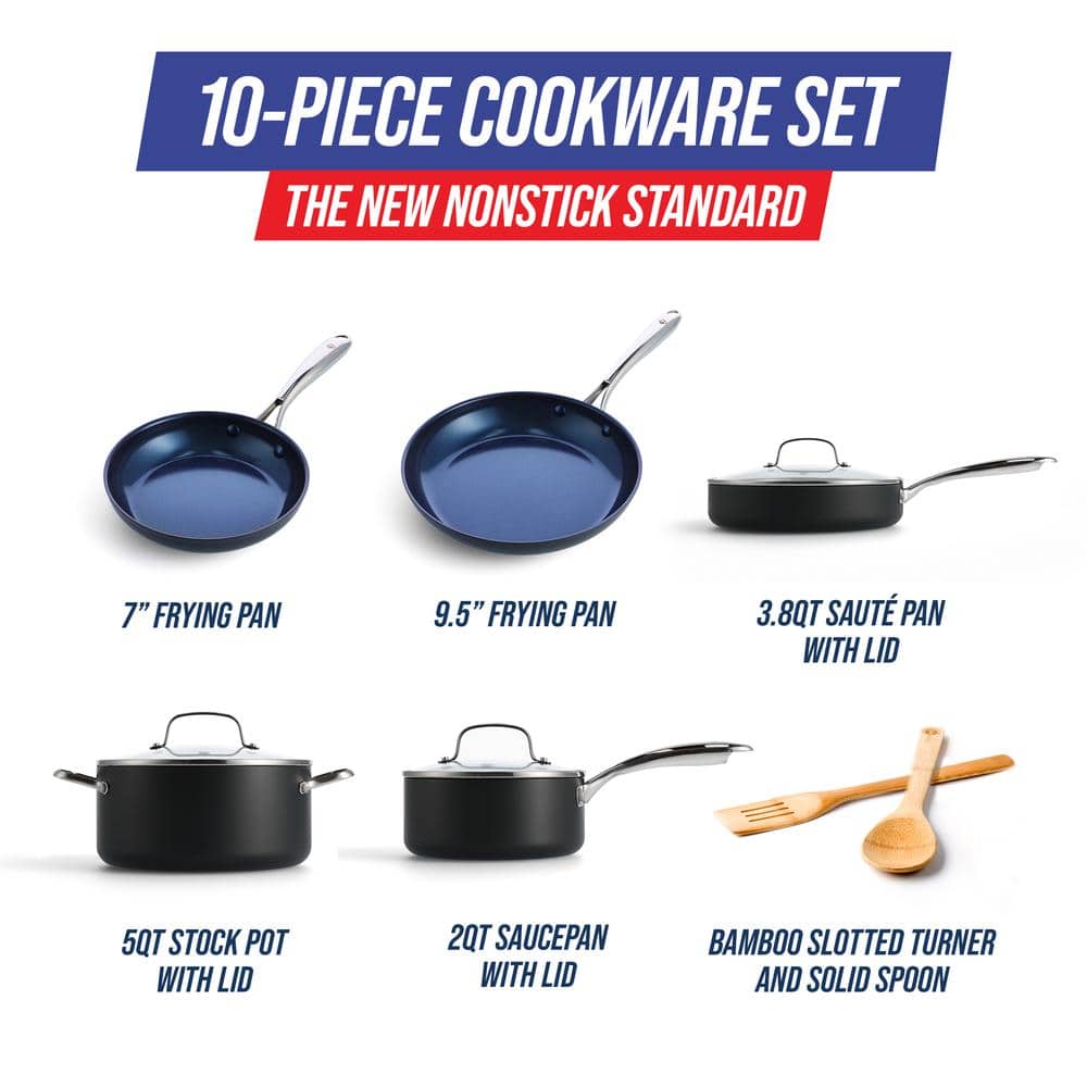 Blue Diamond 10-Piece Nonstick Aluminum Cookware Set with Glass Lids