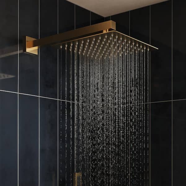 Pressure Balance Single Handle 2-Spray Wall Mount 10 in. Tub and Shower Faucet 2.5 GPM in. Brushed Gold Valve Included