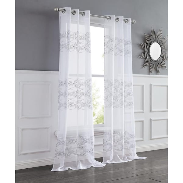 New Wave Embroidered Silver 76" x 84" Panel Pair