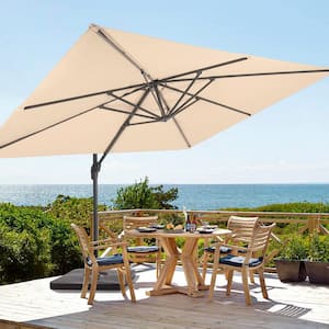 Sand Premium 11.5 x 9 ft. Cantilever Patio Umbrella with a Base and 360° Rotation and Infinite Canopy Angle Adjustment