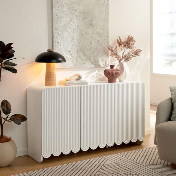 MODWAY Dahlia 55-in. Fluted MDF Sideboard Cabinet in White EEI