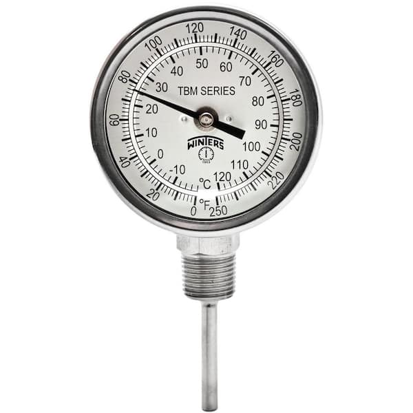 Winters Instruments TBM Series 3 in. Dial Thermometer with Bottom Connection and 2.5 in. Stem with Temperature Range of 0-250 Degrees F/C