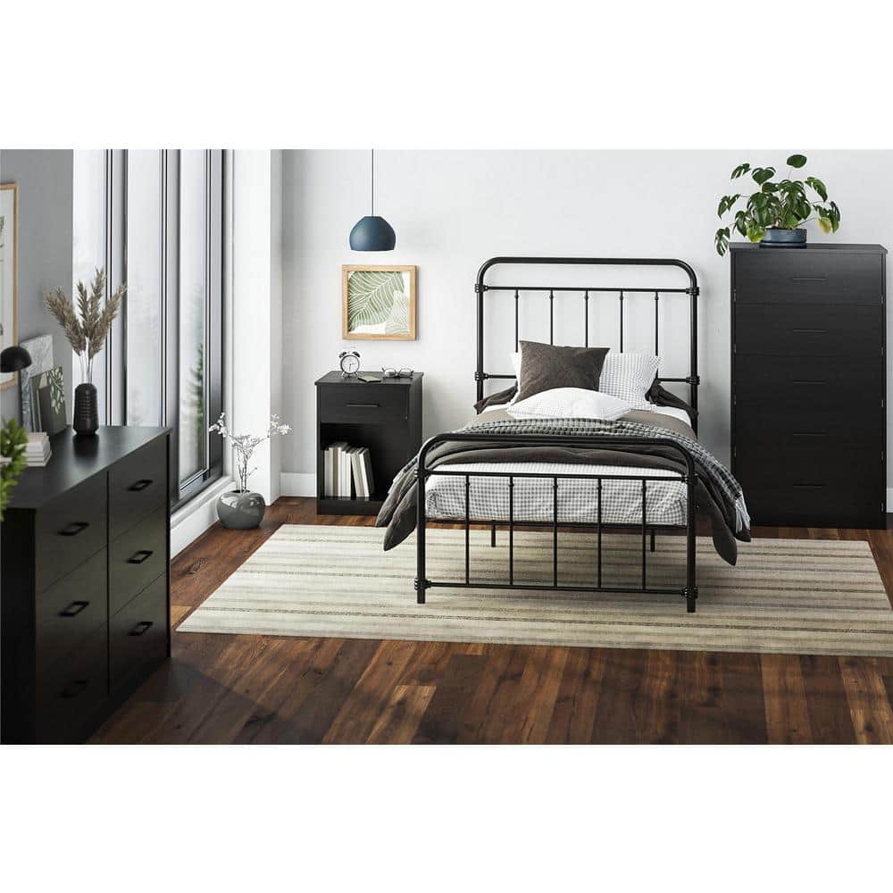 Black Oak 1-Drawer Nightstand with Open Shelf