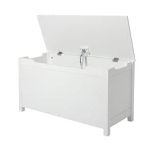 28 Gal. White Rectangle Indoor Storage Box with Safety Hinged Lid