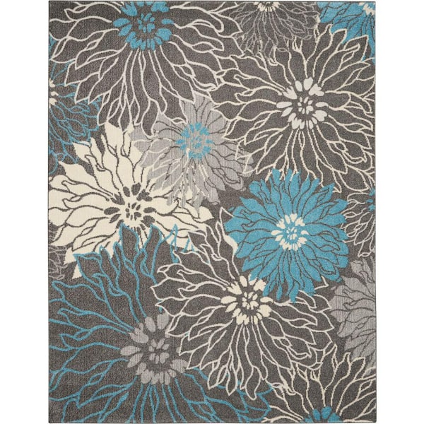 Nourison Passion Charcoal/Blue 8 ft. x 10 ft. Floral Contemporary Area Rug