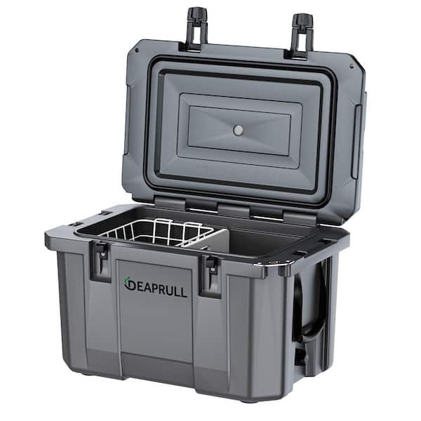 Gray 60 qt. Portable Chest Cooler with Cup Holders, Nylon Rope Handles and Double Latches - Keeps Ice Up to 6 Days