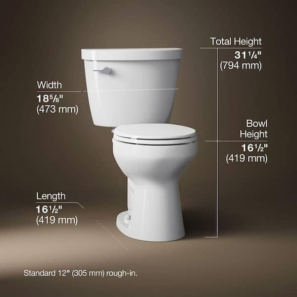 Cimarron 12 in. Rough In 2-Piece 1.28 GFP Single Flush Round Toilet in White with Soft Close Seat