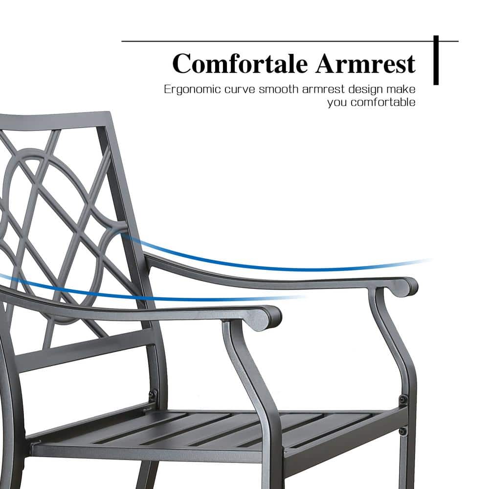 Black Steel Stackable Outdoor Dining Armchairs, Set of 2