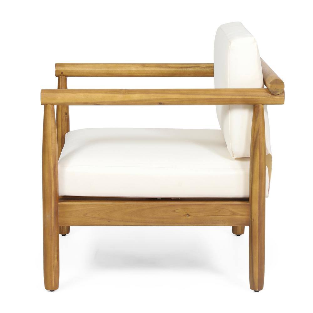 Arimo Teak Wood Outdoor Lounge Chair with Cream Cushions