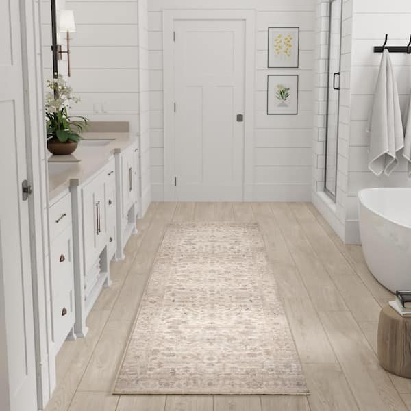 Vintage Washables Beige 2 ft. x 8 ft. Medallion Traditional Runner Area Rug