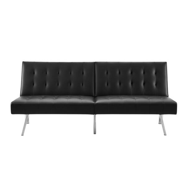 HOMESTOCK Black, Faux Leather Tufted Split Back Futon Sofa Bed, Couch