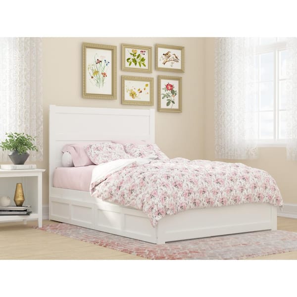 AFI NoHo White Full Solid Wood Storage Platform Bed with Footboard and 2 Drawers