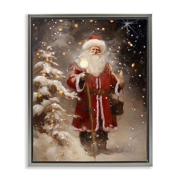 Stupell Industries Santa in Snowy Night Scene by Ramona Murdock 1-Piece Floater Frame Graphic Print People Poster Art Print 21 in. x 17 in.