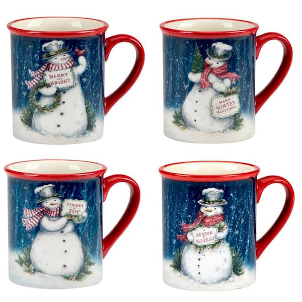Certified International 20 oz. Multi-Colored Earthnware Snowman Greetings Mug (Set of 4)