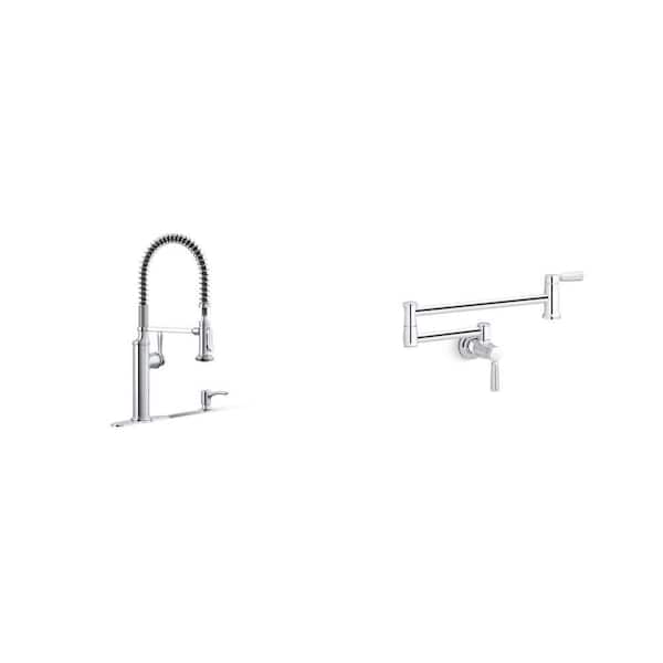 Sous Pro-Style Pull Down Sprayer Kitchen Faucet and Wall Mount Pot Filler in Polished Chrome Combo