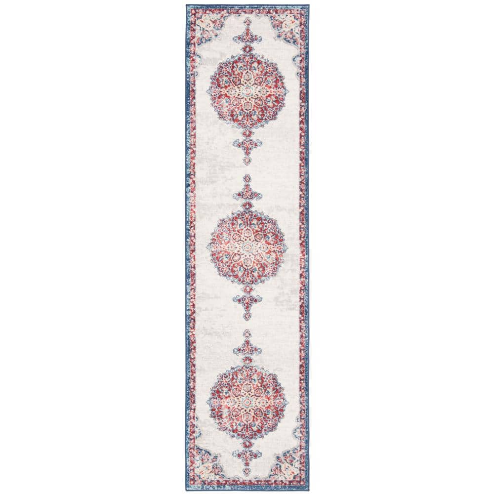 SAFAVIEH Brentwood Ivory/Red 2 ft. x 14 ft. Border Runner Rug BNT867A ...