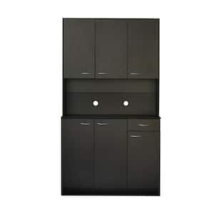 71 in. Black Tall Armoire with Open Shelves and Drawer (71 in. H x 40 in. W x 16 in. D)