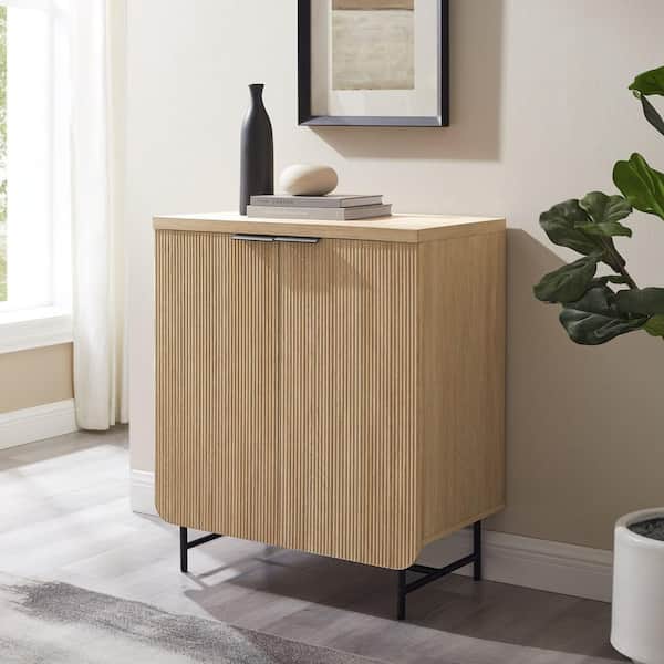 Walker Edison Furniture Company Coastal Oak/Black Wood and Metal Reeded Accent Cabinet with 2 Doors