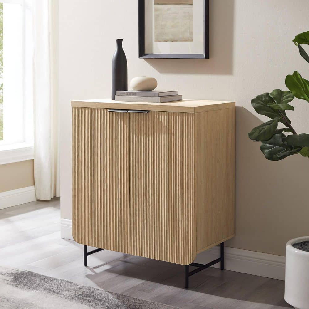 32" Coastal Oak and Black Fluted-Door Accent Cabinet