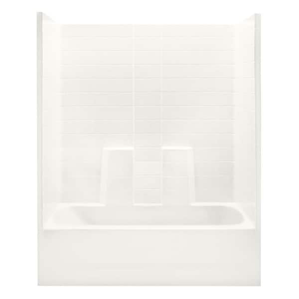 Aquatic Everyday 60 in. x 30 in. x 75 in. 1-Piece Bath and Shower Kit with Right Drain in Biscuit