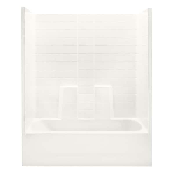 Aquatic Everyday 60 in. x 30 in. x 72 in. 1-Piece Bath and Shower Kit with Right Drain in Biscuit