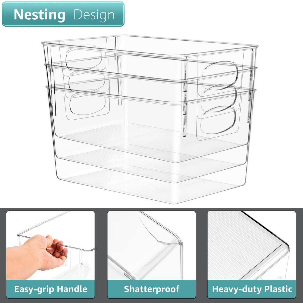 Sorbus 4 Pack Large Clear Plastic Storage Bins, Clear Organizer Bins with Handle for Kitchen, Pantry, Cabinet, Refrigerator, Craft, Toys, Clothes, Closet, Under Sink, Bathroom Organizers and Storage