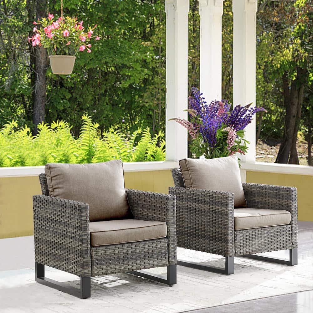 Valenta Gray Steel Frame Outdoor Lounge Chair with Cushions