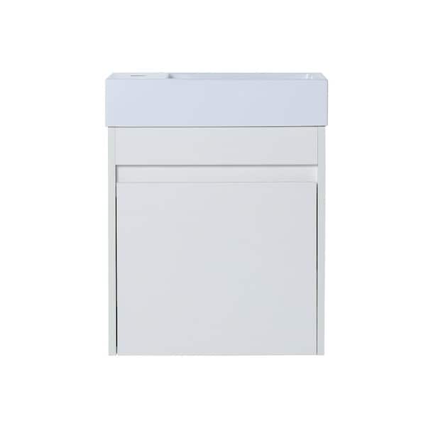 WELLFOR 18-1/8 in. W x 10-1/4 in. D x 22-13/16 in. H Bath Vanity in White Straight Grain with White Resin Basin Top