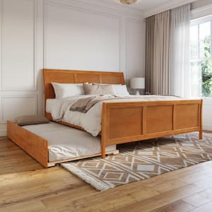 Portland Light Toffee Natural Bronze Solid Wood Frame King Platform Bed with Matching Footboard and Twin XL Trundle