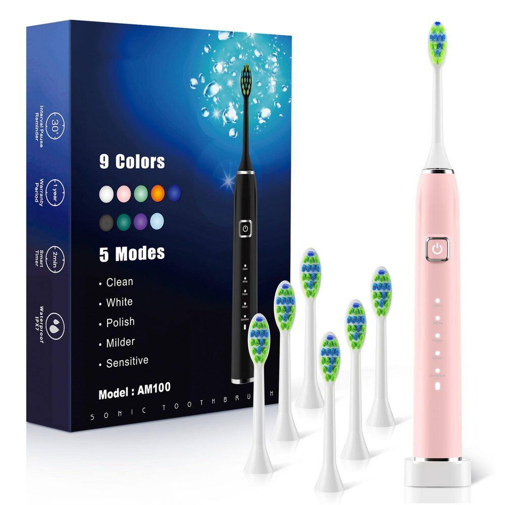1-Piece Bathroom Accessory Set in Pink, Sonic Electric Toothbrush with 6-Brush Heads for Adults and Kids, 5-Modes price history on PriceWatchPro