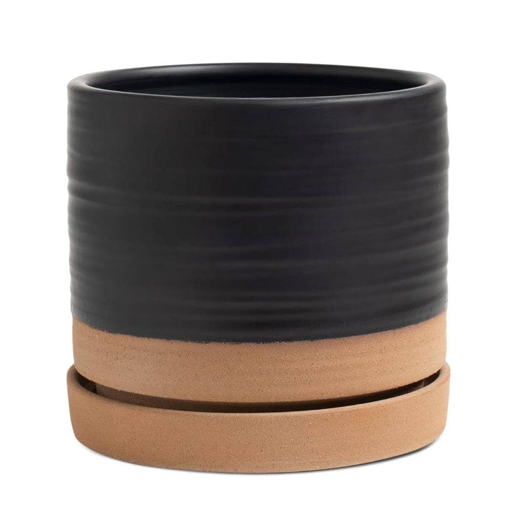 "Matte Black & Brown 6"" Ceramic Plant Pot, Round Planter with Drainage Saucer Indoor Outdoor" price history on PriceWatchPro