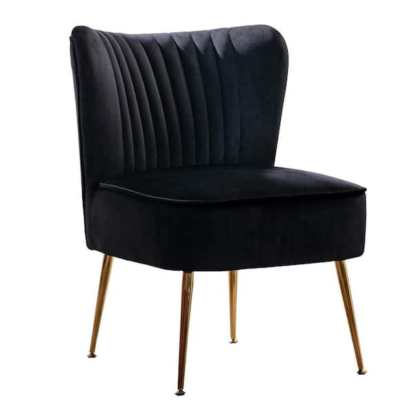 WESTINFURNITURE Trinity 22 in. Black Velvet Channel Tufted Accent Side Chair