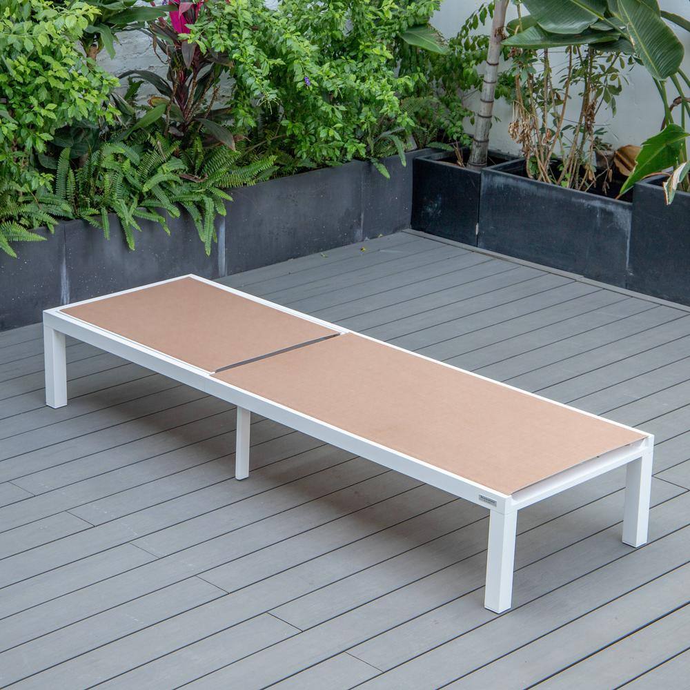 Marlin Modern White Aluminum Patio Chaise Lounge Set with Fire Pit Table