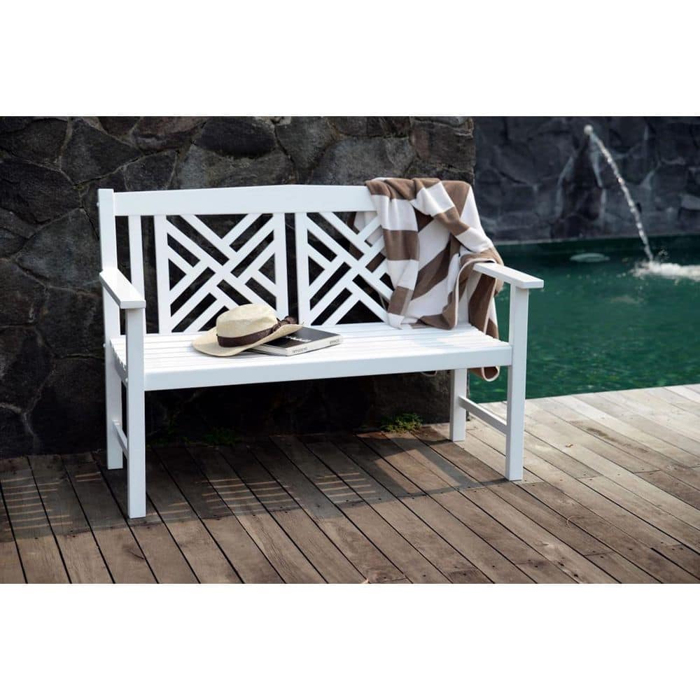 50 in. White Plaid Double Wood Bench, Bench