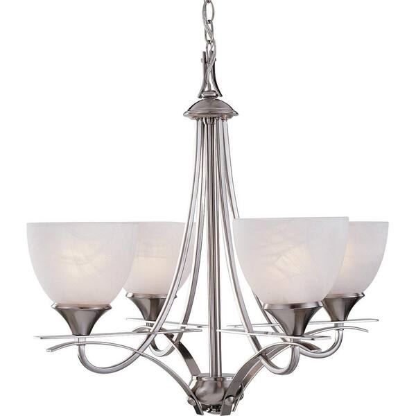 satin nickel chandelier with alabaster glass shades