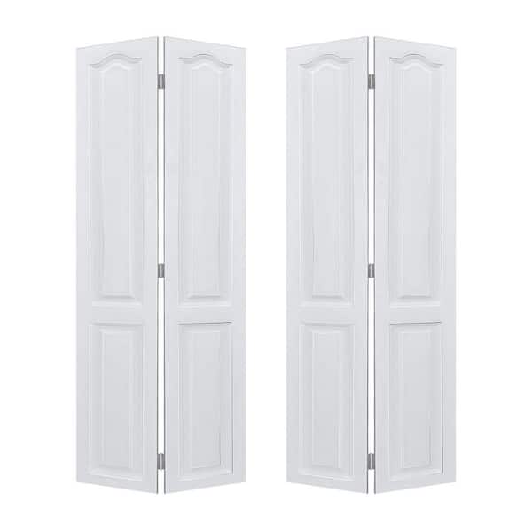 Dual CNC Crafted Modern Door 3/4 in. Thick 24 in. x 84 in.Solid Core White Finished Vinyl Bi-Fold Door With Hardware Kit