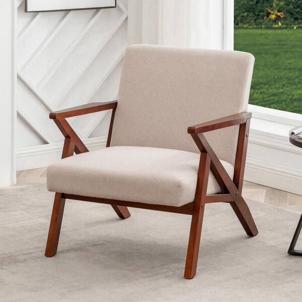 Brayden Accent Chair (Light Brown Wood with Beige Fabric Seat)