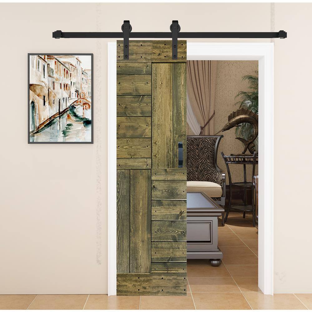 Unfinished Pine Paneled Sliding Barn Door with Track Kit