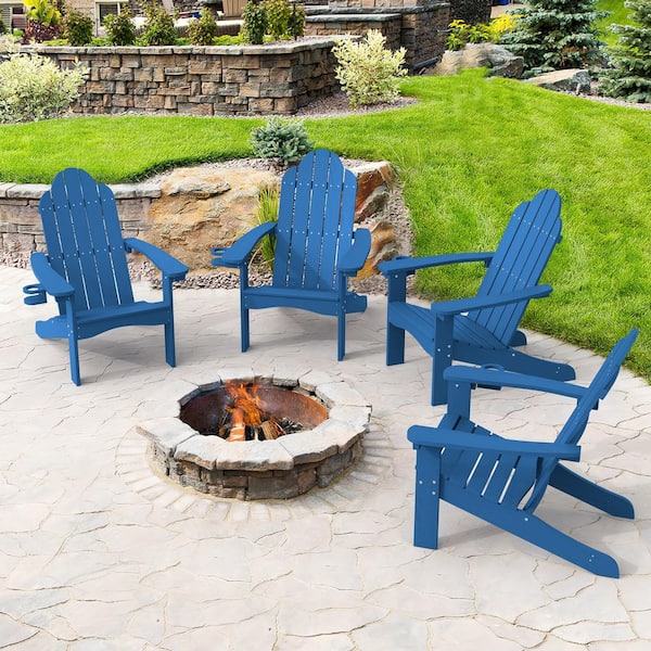 LUE BONA Phillida Dark Blue Recycled Plastic Weather Resistant Reclining Outdoor Adirondack Chair Patio Fire Pit Chair(4pack)